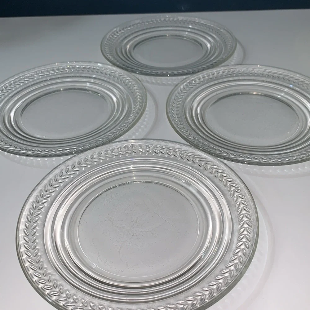Set of 4 Clear Glass 1970s Vintage Small Plates for Appetizers Bread & Butter